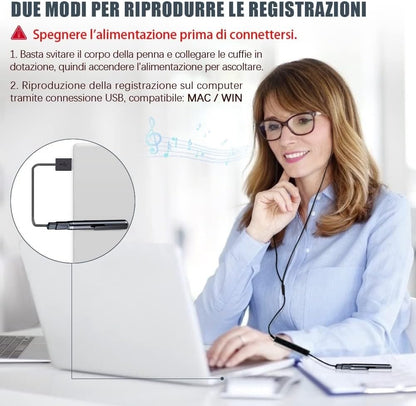 Penna Registratore Vocale 32GB HD – Mini Registratore Audio Portatile Professionale