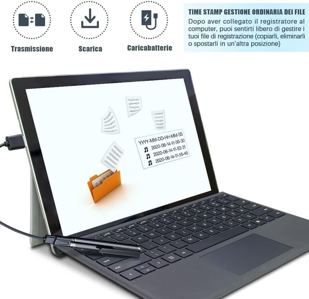 Penna Registratore Vocale 32GB HD – Mini Registratore Audio Portatile Professionale