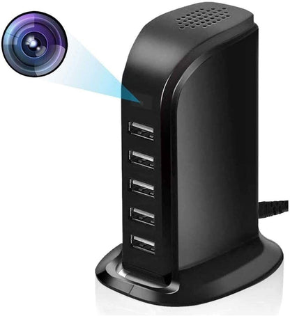 Caricatore USB Smart 5 Porte con Telecamera Nascosta Wi-Fi HD 1080P | Registrazione Audio/Video e Monitoraggio Remoto