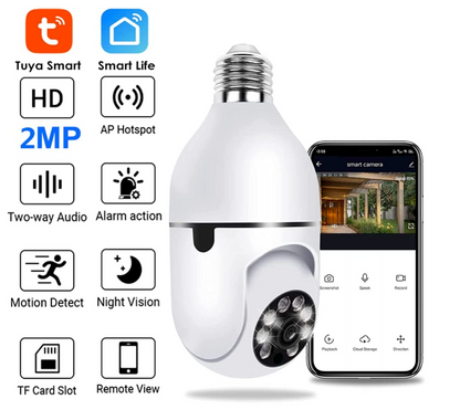 Telecamera IP Lampadina E27 360° Wireless PTZ con Autotracking – Full HD 1080P