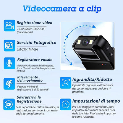 Bodycam 1080P HD – Visione Notturna, Rilevazione Movimento, Portatile e Multiuso