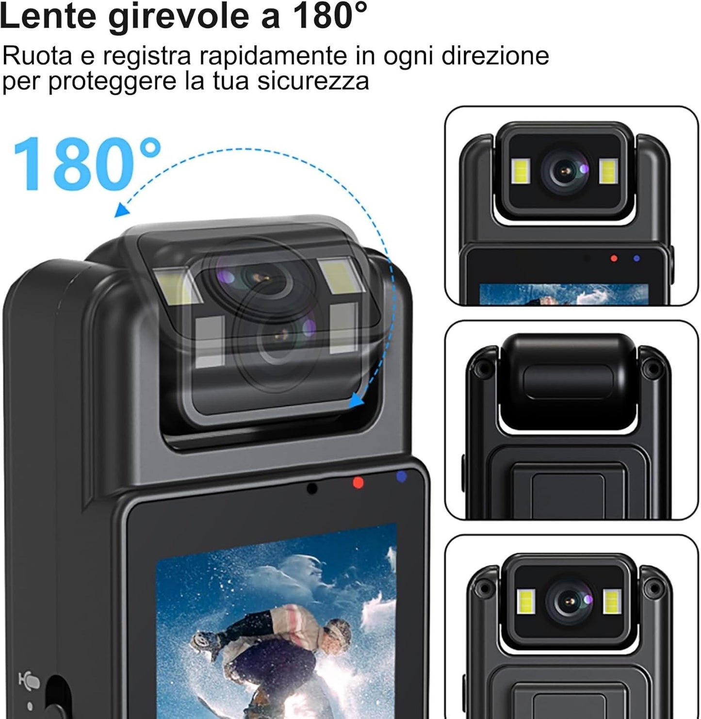Bodycam 1080P HD – Visione Notturna, Rilevazione Movimento, Portatile e Multiuso