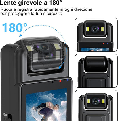 Bodycam 1080P HD – Visione Notturna, Rilevazione Movimento, Portatile e Multiuso