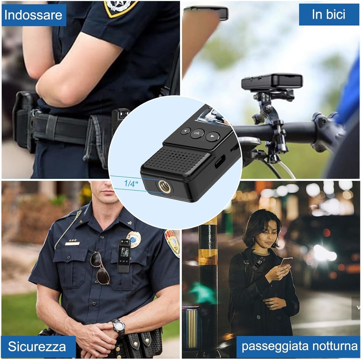 Bodycam 1080P HD – Visione Notturna, Rilevazione Movimento, Portatile e Multiuso