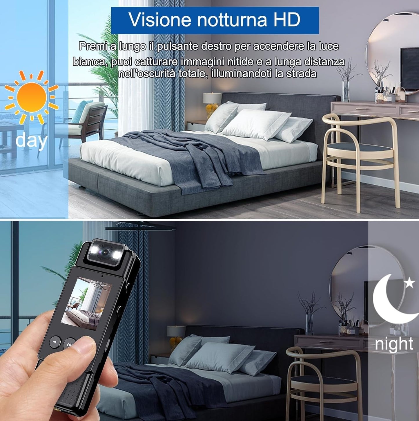 Bodycam 1080P HD – Visione Notturna, Rilevazione Movimento, Portatile e Multiuso
