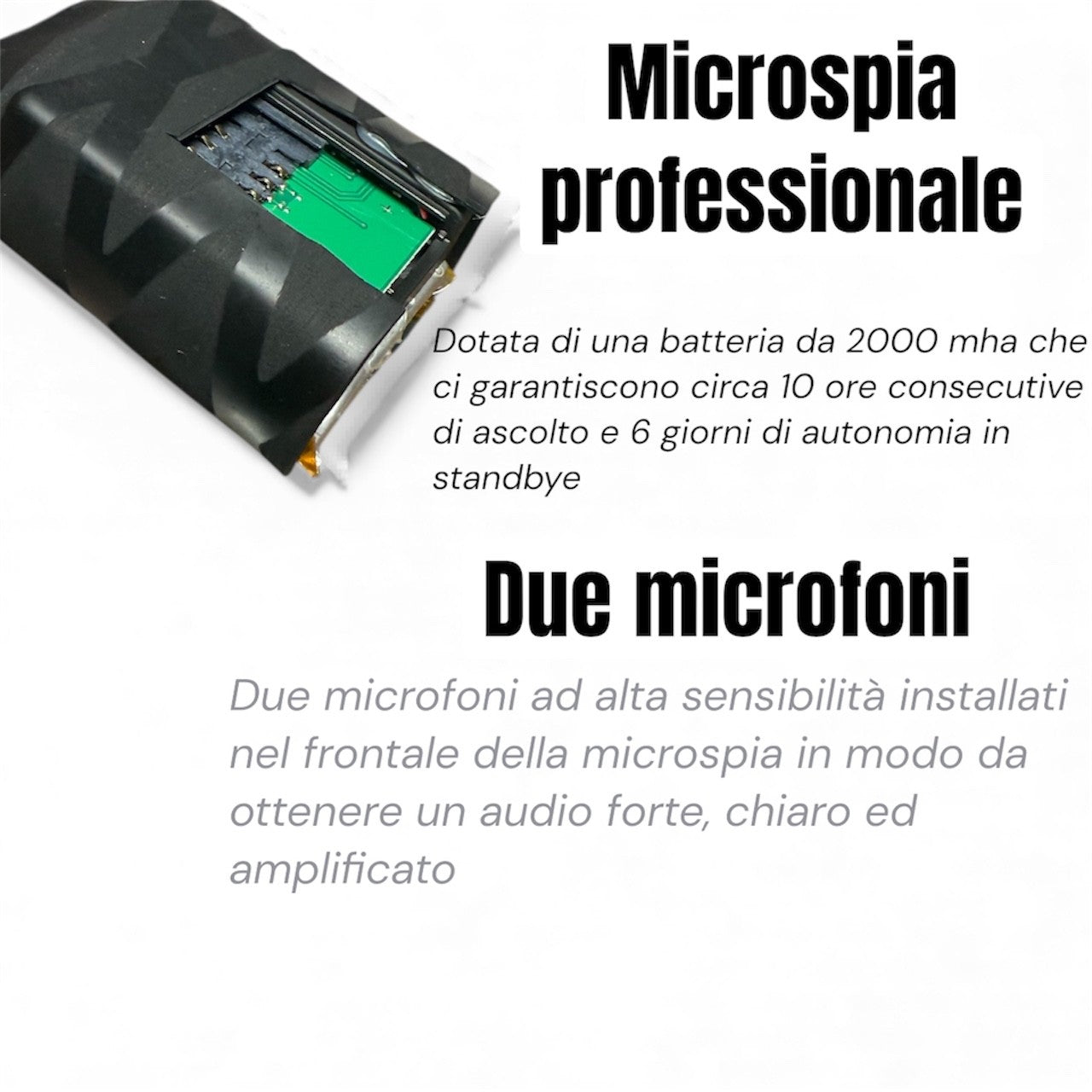 Microspia Ambientale GSM Professionale – Ascolto da Remoto, Autonomia 6-7 Giorni