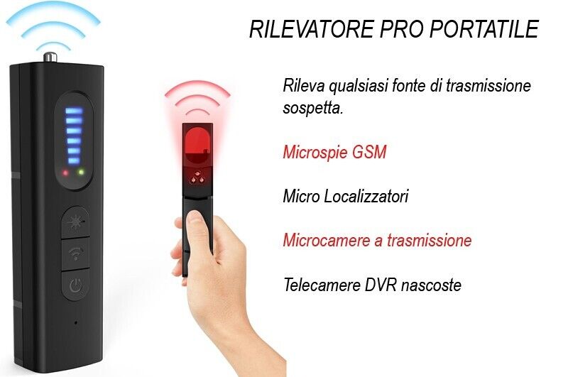Rilevatore di Microspie Professionale per Cimici, Spycam, Telecamere Wireless e Cablate