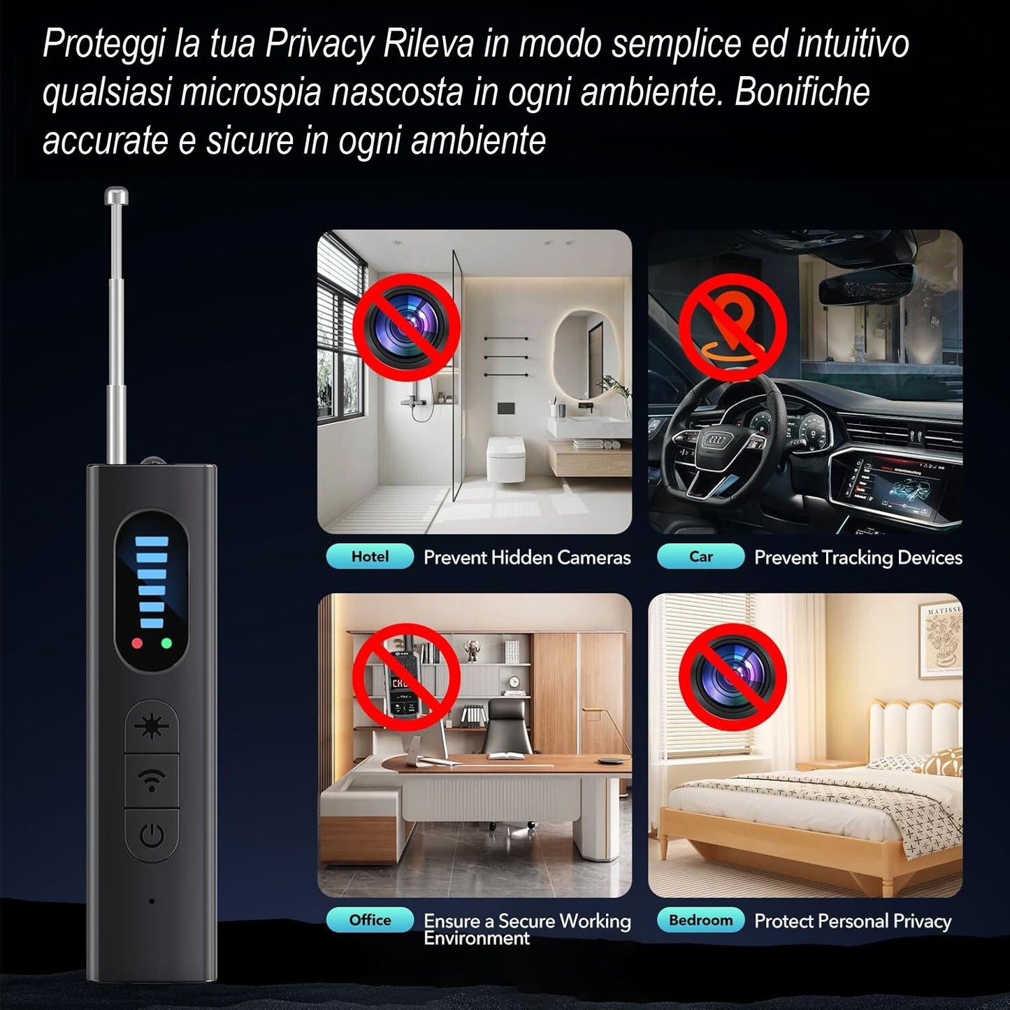 Rilevatore di Microspie Professionale per Cimici, Spycam, Telecamere Wireless e Cablate