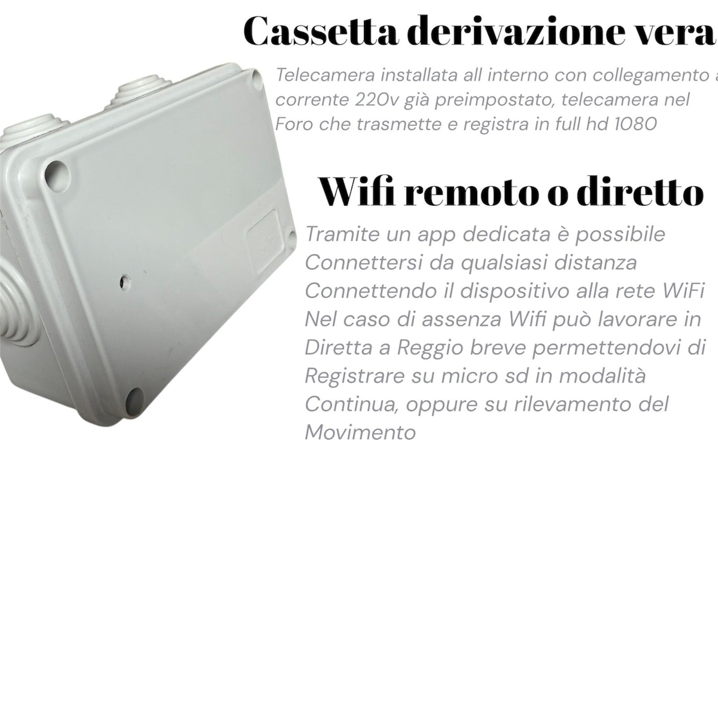 Telecamera Wi-Fi Nascosta in Scatola di Derivazione 220V – Videosorveglianza Discreta e Professionale