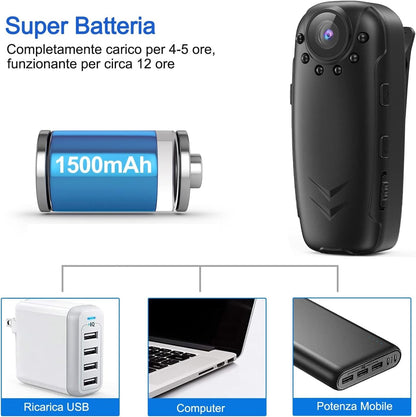 Mini Telecamera HD 1080P dasch Cam  – Visione Notturna, Rilevamento Movimento e Obiettivo Rotante 180°