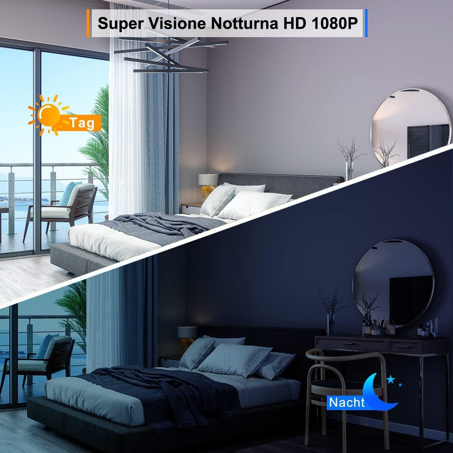 Mini Telecamera HD 1080P dasch Cam  – Visione Notturna, Rilevamento Movimento e Obiettivo Rotante 180°