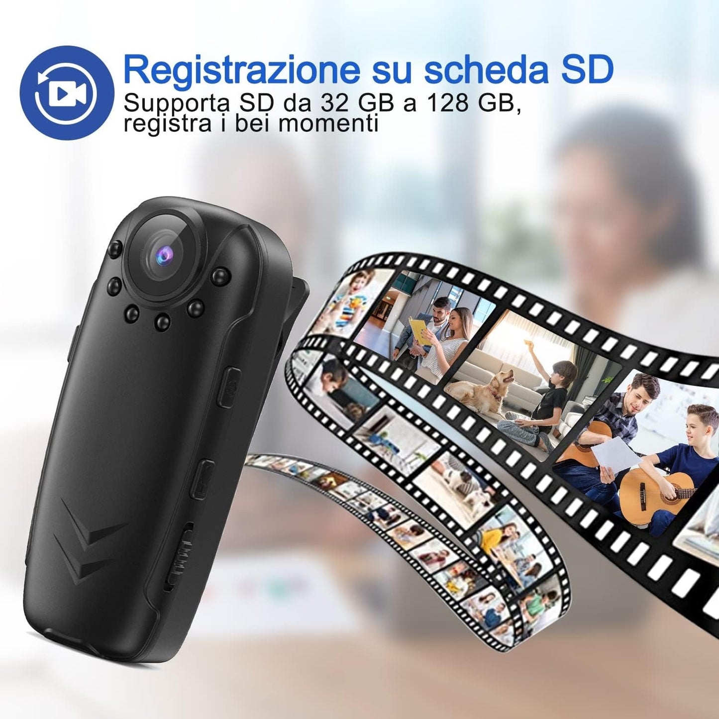 Mini Telecamera HD 1080P dasch Cam  – Visione Notturna, Rilevamento Movimento e Obiettivo Rotante 180°