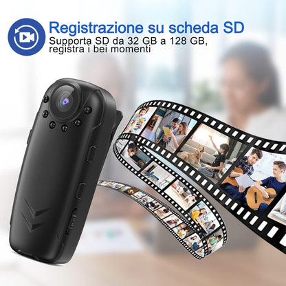 Mini Telecamera HD 1080P dasch Cam  – Visione Notturna, Rilevamento Movimento e Obiettivo Rotante 180°