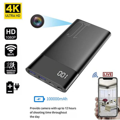 Power Bank con Telecamera HD 4K/1080P Wi-Fi | Registrazione Audio/Video, Visione Notturna, 10000 mAh – Sorveglianza Portatile H20